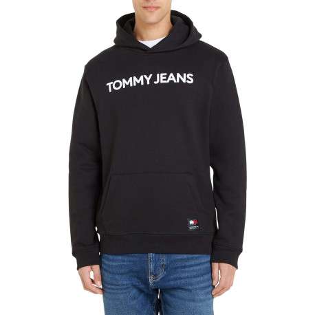 Sweat en coton noir uni coupe droite avec un col à capuche et étiquette - Image 3