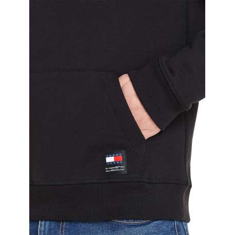 Sweat en coton noir uni coupe droite avec un col à capuche et étiquette - Image 6