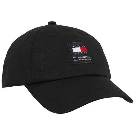 Casquette en coton biologique noire unie coupe strapback et étiquette cousue