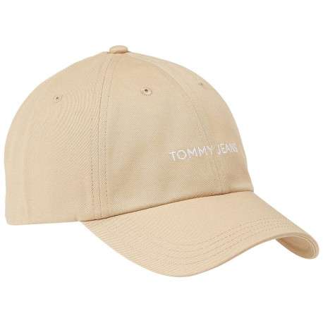 Casquette en coton biologique beige unie coupe strapback et nom de la marque