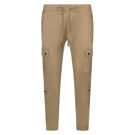 Pantalon cargo beige uni avec une coupe droite et ajustable à la taille