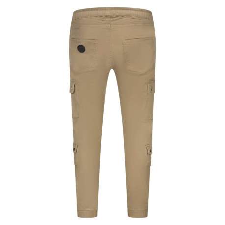 Pantalon cargo beige uni avec une coupe droite et ajustable à la taille - Image 2