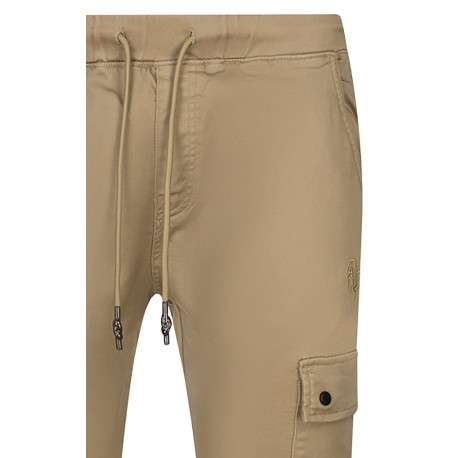 Pantalon cargo beige uni avec une coupe droite et ajustable à la taille - Image 3