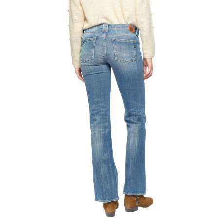 Jean bootcut travaillé en coton stretch bleu délavé à pierres turquoises et jambes évasées - Image 3
