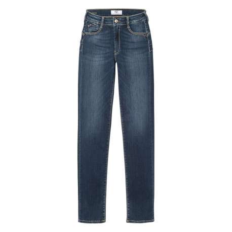 Jean Pulp High Regular en coton indigo uni avec une coupe ajustée et des surpiqûres oranges