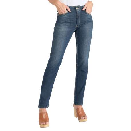 Jean Pulp High Regular en coton indigo uni avec une coupe ajustée et des surpiqûres oranges - Image 2