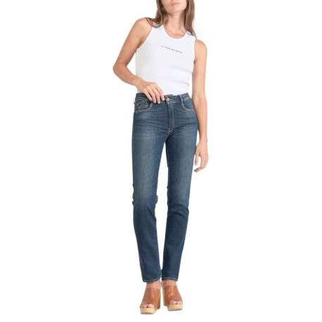 Jean Pulp High Regular en coton indigo uni avec une coupe ajustée et des surpiqûres oranges - Image 4