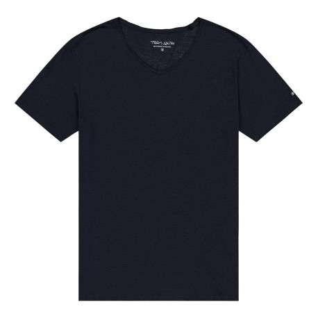 T-shirt marine chiné avec une coupe droite un col v et des manches courtes - Image 4