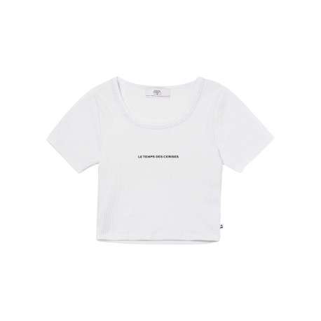 Tee-shirt en coton blanc uni en maille côtelé avec lurex argenté sur le col