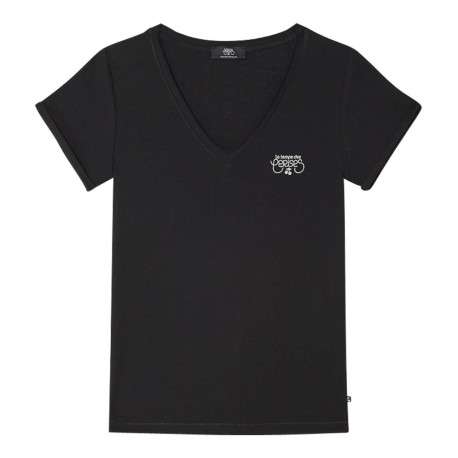 T-shirt manches courtes noir uni avec une coupe droite et un col V