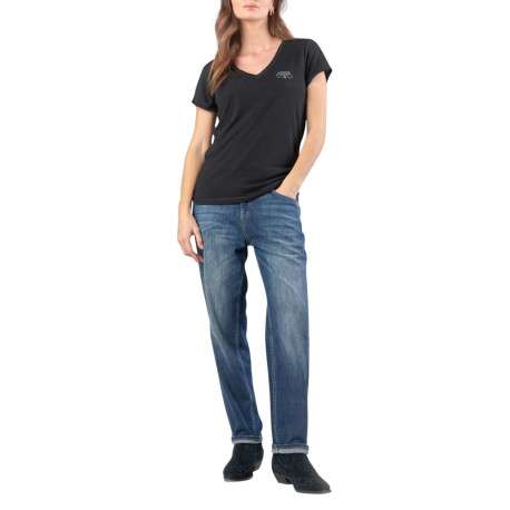 T-shirt manches courtes noir uni avec une coupe droite et un col V - Image 4