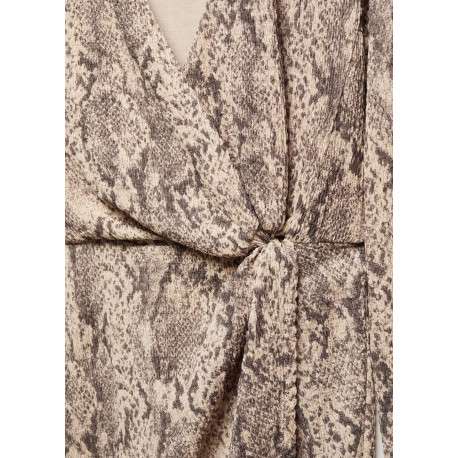 Robe courte beige avec un imprimé animal un col cache-coeur et à manches longues - Image 5