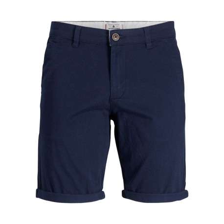 Short Chino David en coton marine uni coupe chino avec poches latérales