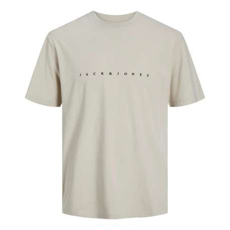 T-shirt en coton beige uni avec une coupe droite et un col rond - Image 4