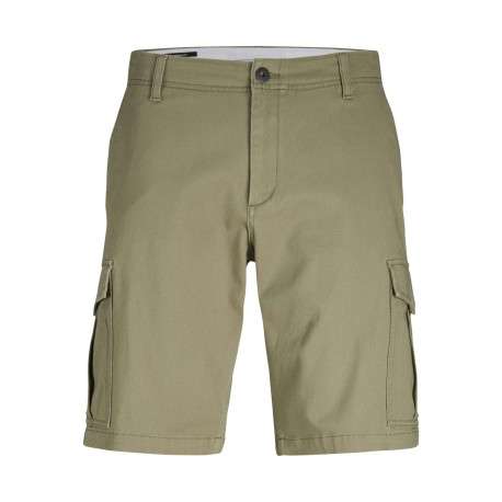 Short en coton kaki uni avec une coupe cargo et des poches latérales