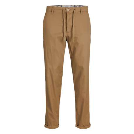 Pantalon en coton camel uni avec une coupe slim et des poches boutonnées