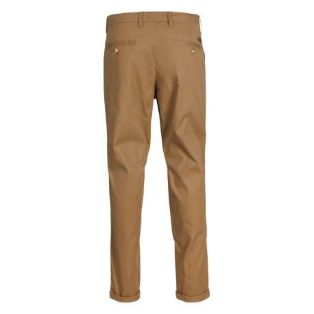 Pantalon en coton camel uni avec une coupe slim et des poches boutonnées - Image 2