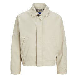 Blouson beige uni coupe droite avec un col français et bouton au col