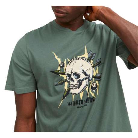 T-shirt en coton kaki uni coupe droite avec un col rond et flocage crâne - Image 3