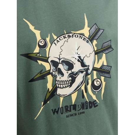 T-shirt en coton kaki uni coupe droite avec un col rond et flocage crâne - Image 4
