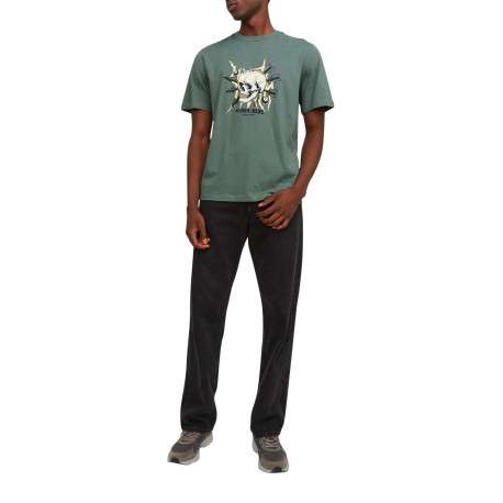 T-shirt en coton kaki uni coupe droite avec un col rond et flocage crâne - Image 6