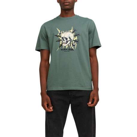T-shirt en coton kaki uni coupe droite avec un col rond et flocage crâne - Image 7