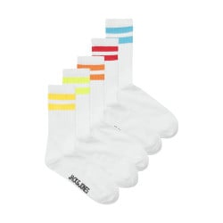 Lot de 5 paires de chaussettes hautes blanches unies avec rayures colorées