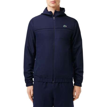 Imperméable à capuche marine avec une coupe droite et un col montant