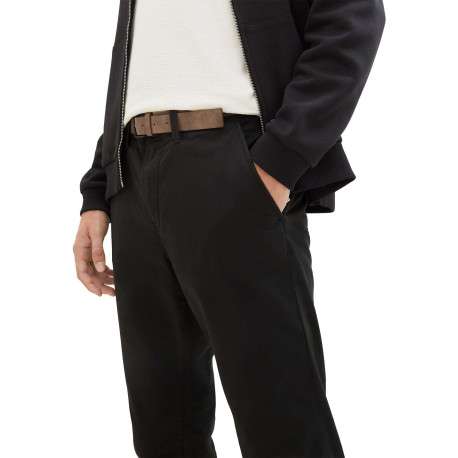 Pantalon Chino en coton noir uni avec une coupe slim et poches latérales - Image 3