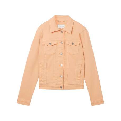 Blouson en coton corail uni coupe droite avec un col français et poches