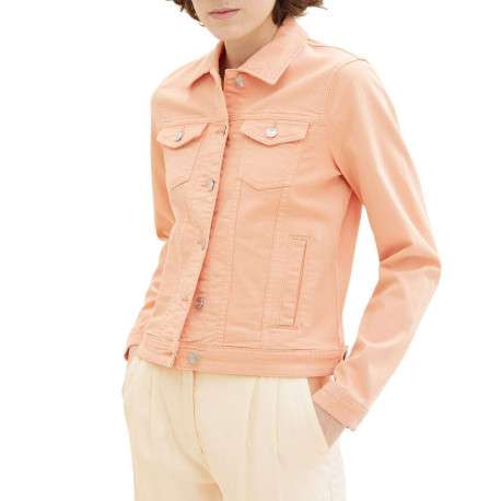 Blouson en coton corail uni coupe droite avec un col français et poches - Image 2