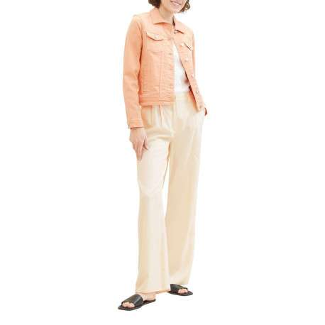 Blouson en coton corail uni coupe droite avec un col français et poches - Image 3