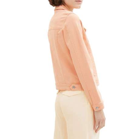 Blouson en coton corail uni coupe droite avec un col français et poches - Image 4