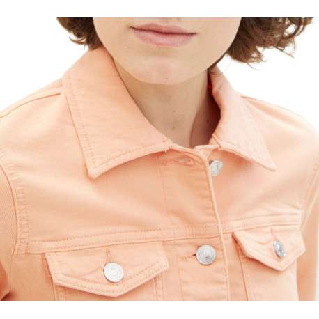 Blouson en coton corail uni coupe droite avec un col français et poches - Image 5
