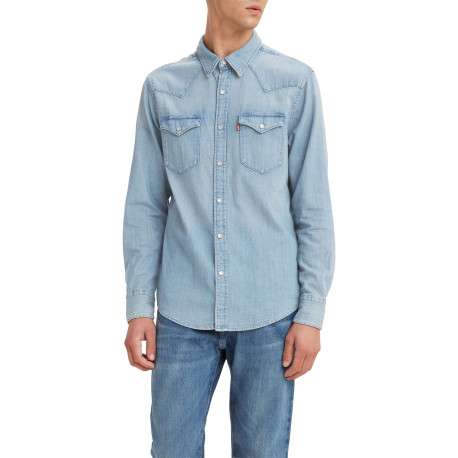 Chemise en coton bleue délavée avec une coupe regular fit et un col français - Image 3