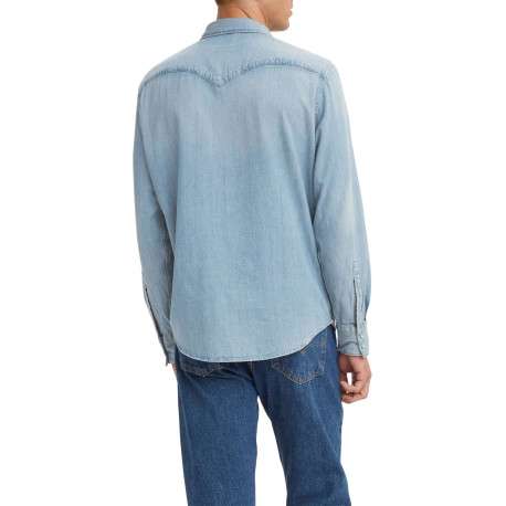 Chemise en coton bleue délavée avec une coupe regular fit et un col français - Image 4