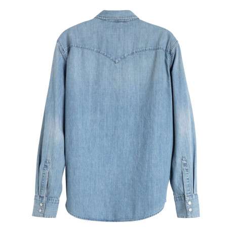 Chemise en coton bleue délavée avec une coupe regular fit et un col français - Image 5