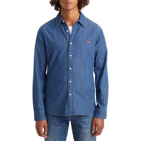 Chemise en coton indigo délavée avec un col français et une coupe slim - Image 3