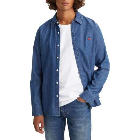 Chemise en coton indigo délavée avec un col français et une coupe slim - Image 4