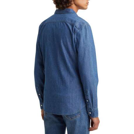 Chemise en coton indigo délavée avec un col français et une coupe slim - Image 5