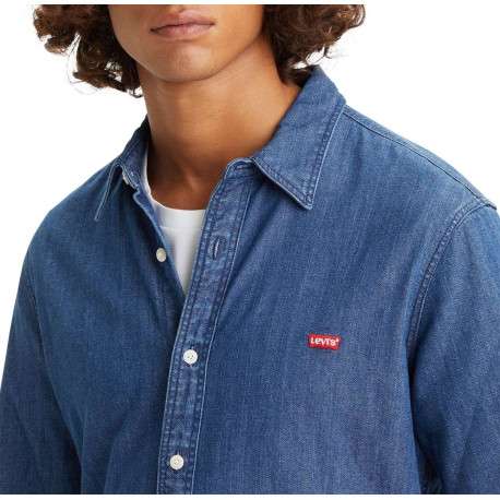 Chemise en coton indigo délavée avec un col français et une coupe slim - Image 6