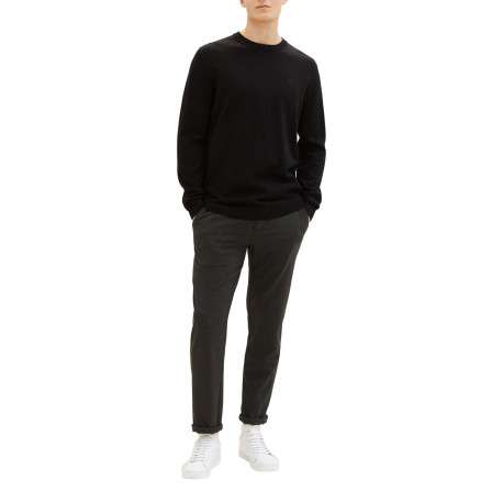 Pull en coton noir uni coupe droite avec un col rond et logo bordé poitrine - Image 6
