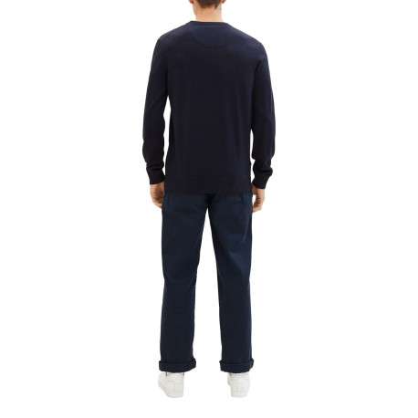 Pull en coton marine uni avec une coupe droite et un col rond - Image 4