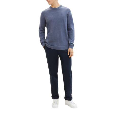 Pull en coton indigo uni coupe droite avec un col rond en bord côte - Image 2