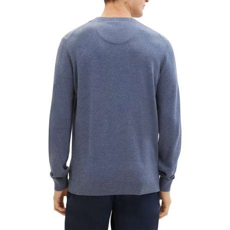 Pull en coton indigo uni coupe droite avec un col rond en bord côte - Image 3