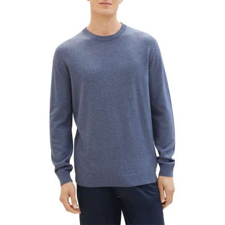 Pull en coton indigo uni coupe droite avec un col rond en bord côte - Image 4