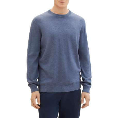 Pull en coton indigo uni coupe droite avec un col rond en bord côte - Image 6