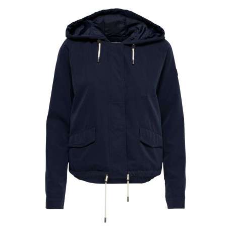 Blouson marine uni coupe droite avec un col à capuche et des poches latérales