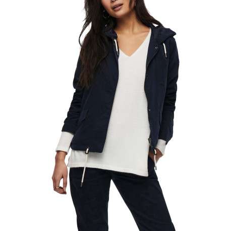 Blouson marine uni coupe droite avec un col à capuche et des poches latérales - Image 3
