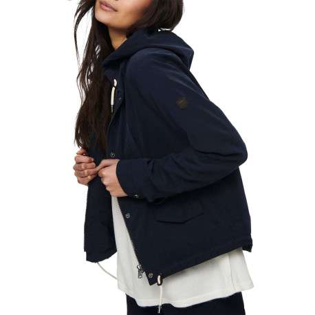 Blouson marine uni coupe droite avec un col à capuche et des poches latérales - Image 6